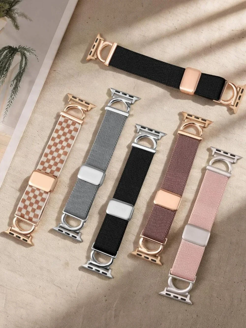 Stylish Stretchy Magnetic Band for Apple Watch 38-49mm, Elastic Nylon & Metal